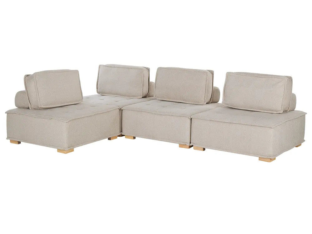 Modular Corner Sofa 4 Seater Fabric Light Beige Right Hand Oxford