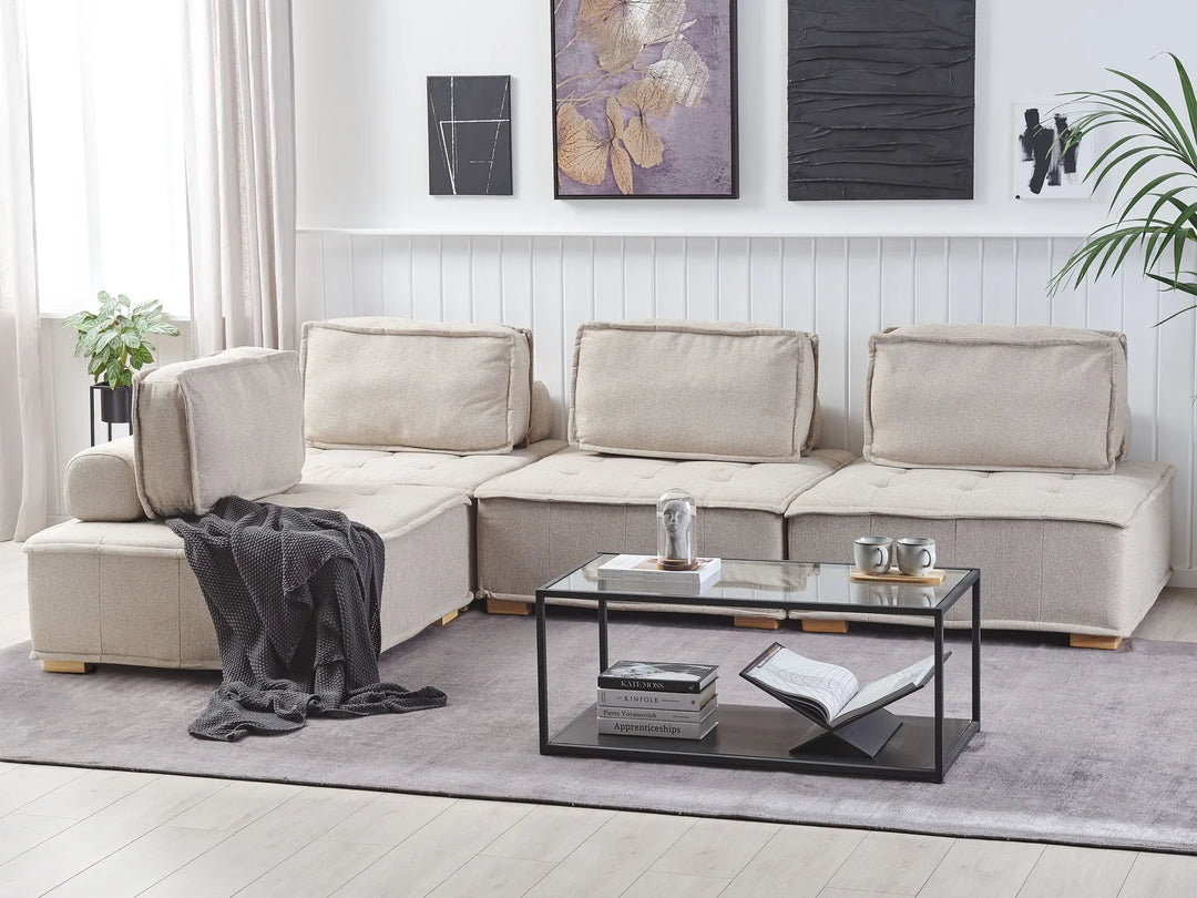 Right hand light beige modular corner sofa for living room
