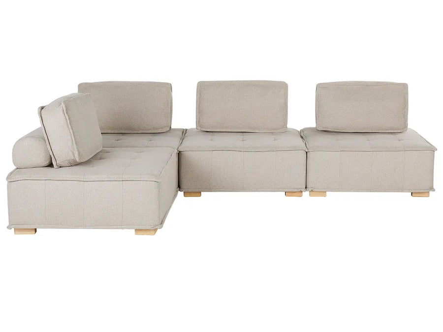 Light beige fabric modular corner sofa 4 seater right hand