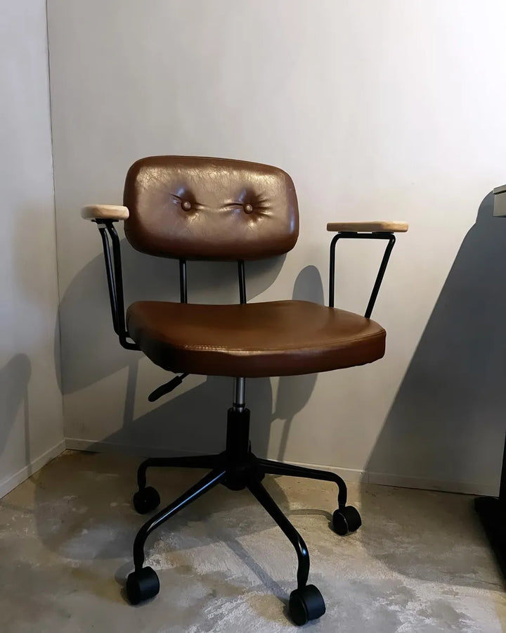 Desk Chair Faux Leather Brown Latwon
