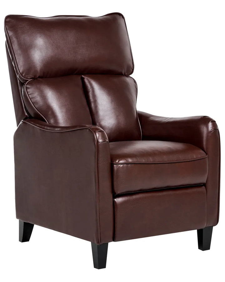 Brown leather recliner chair on a white background