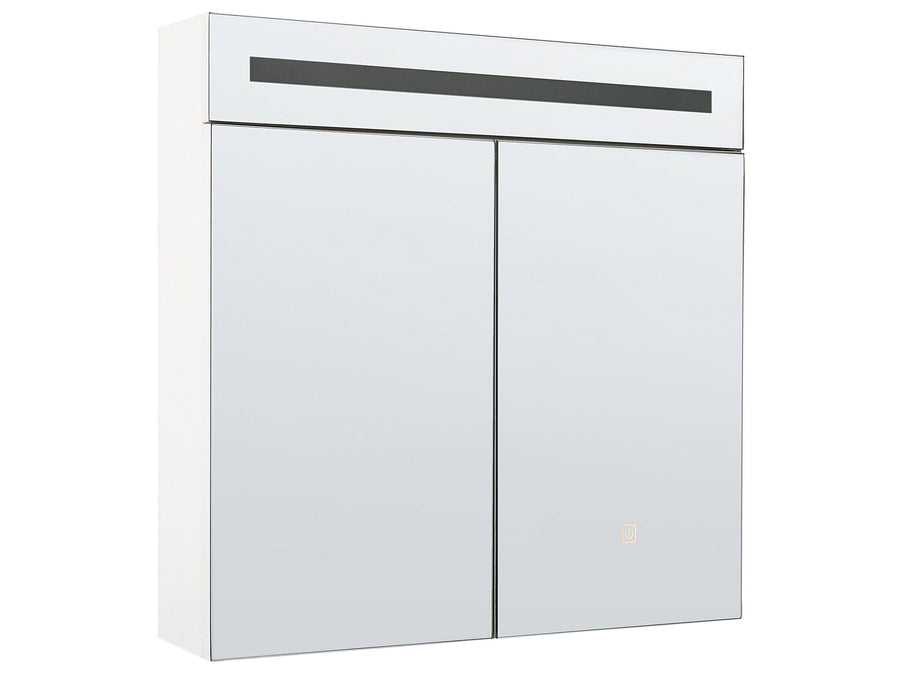 Modern wall-mounted cabinet with glass doors on a white background