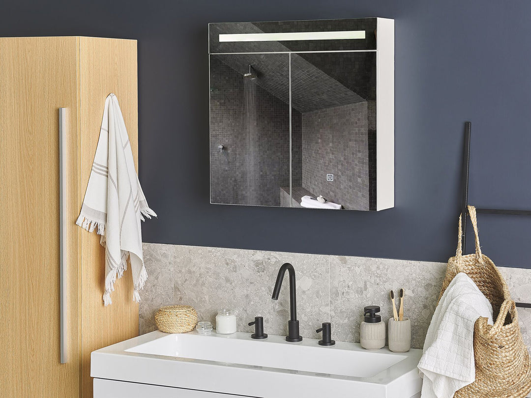 Bathroom Wall Mounted Mirror Cabinet LED 60 cm 60 cm White Jaramillo