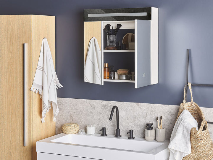 Bathroom Wall Mounted Mirror Cabinet LED 60 cm 60 cm White Jaramillo