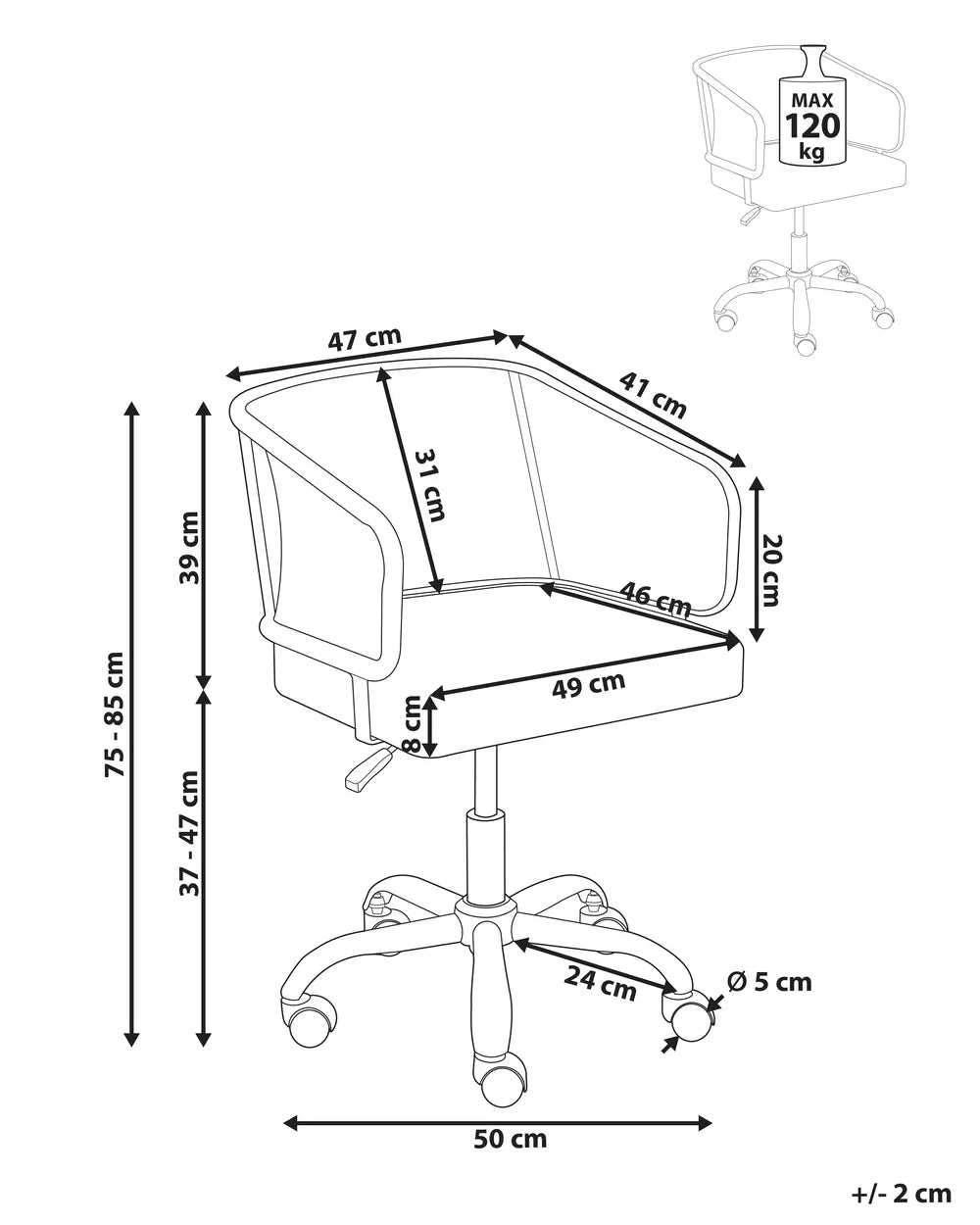 Desk Chair Faux Leather Black Rubin