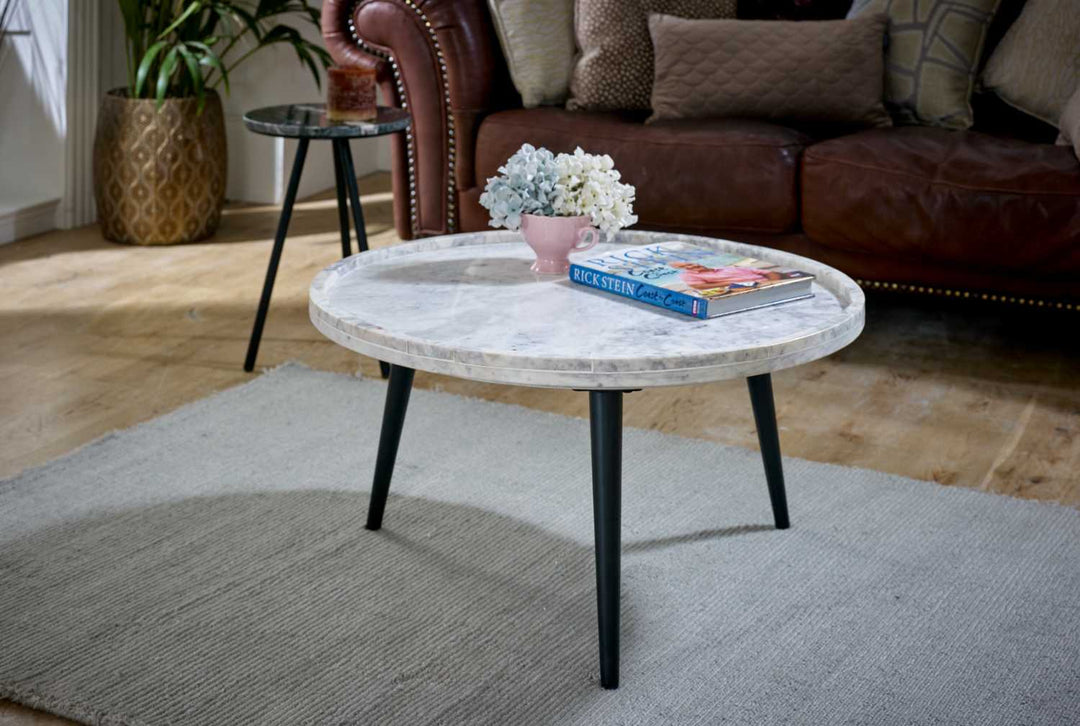 Opal Coffee Table With Marble Top And Metal Legs