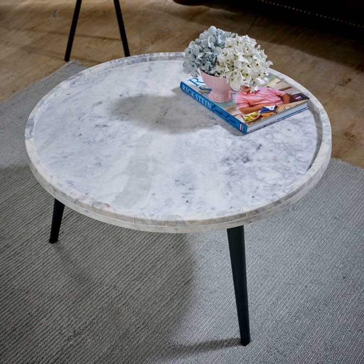 Opal Coffee Table With Marble Top And Metal Legs