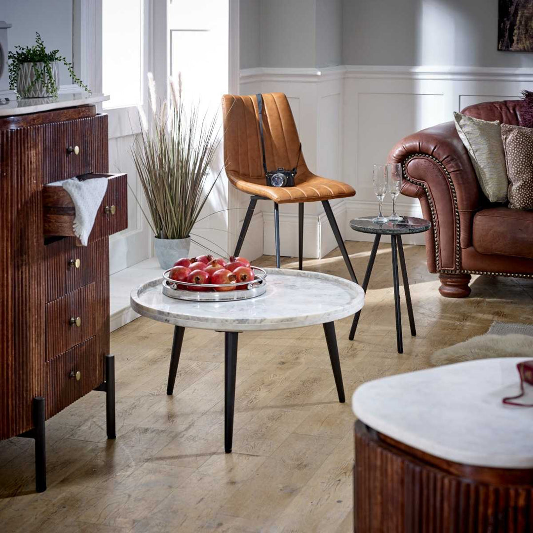 Opal Coffee Table With Marble Top And Metal Legs