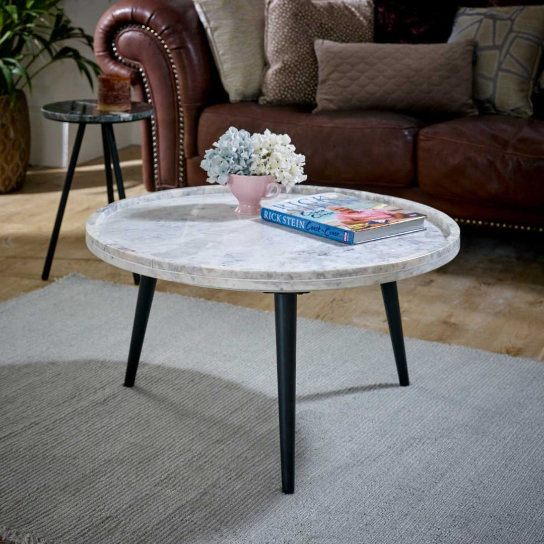 Opal Coffee Table With Marble Top And Metal Legs