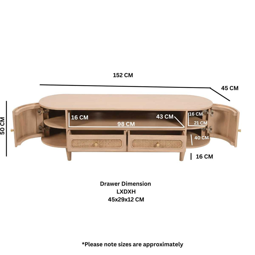 Valencia Cane & Mango Wood 2 Drawers TV Cabinet