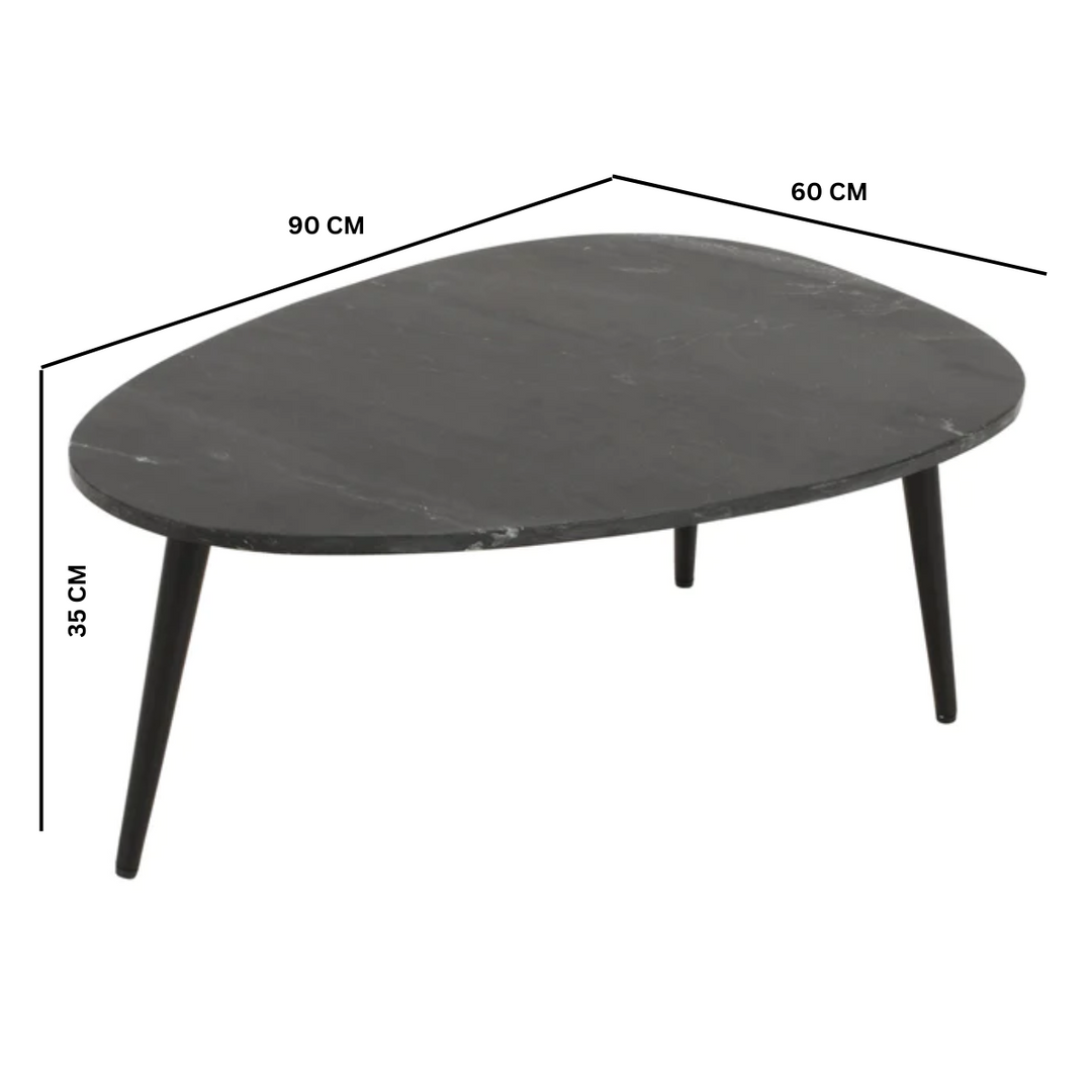 Opal Coffee Table With Black Marble Top & Metal Legs