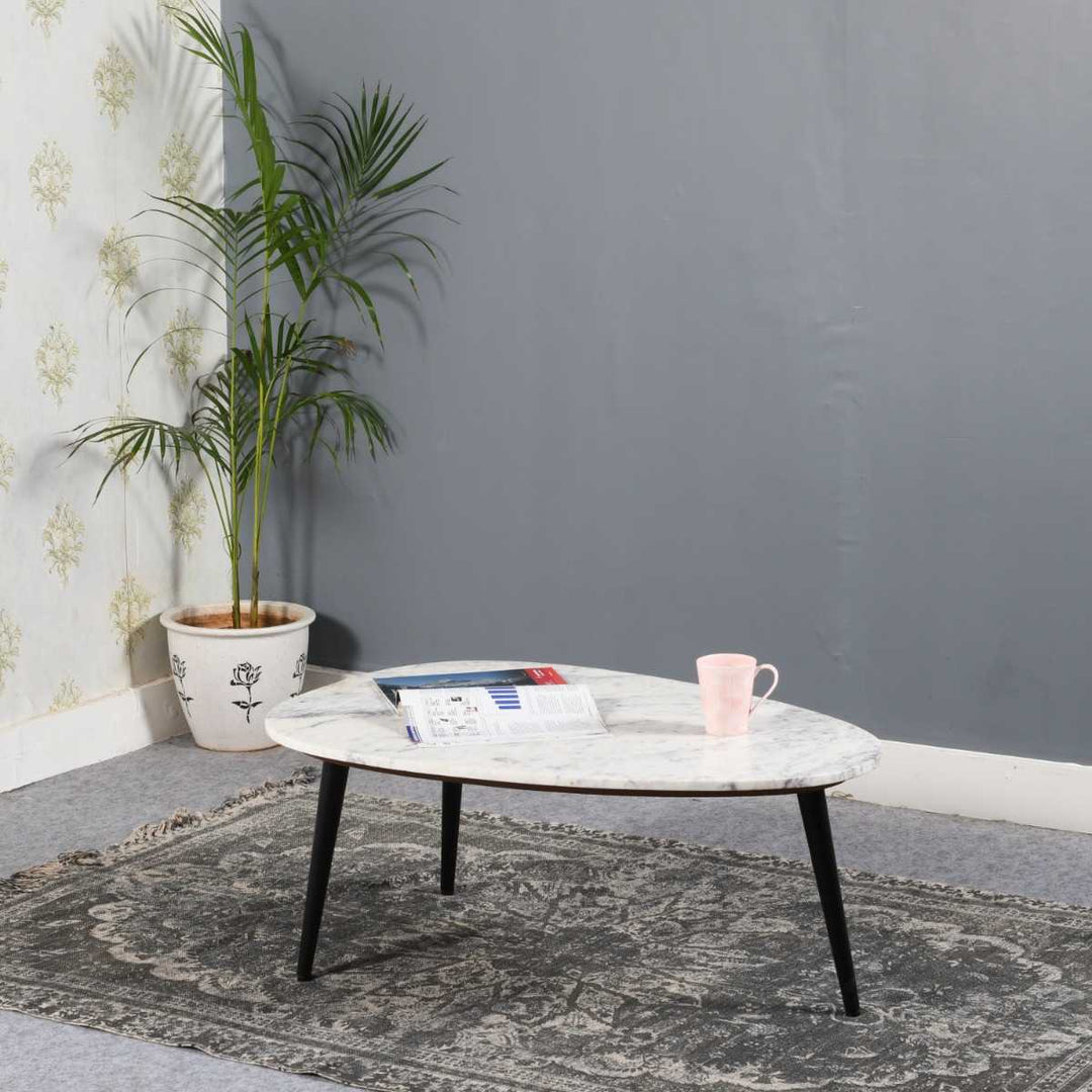 Opal White Marble Coffee Table with Metal Legs