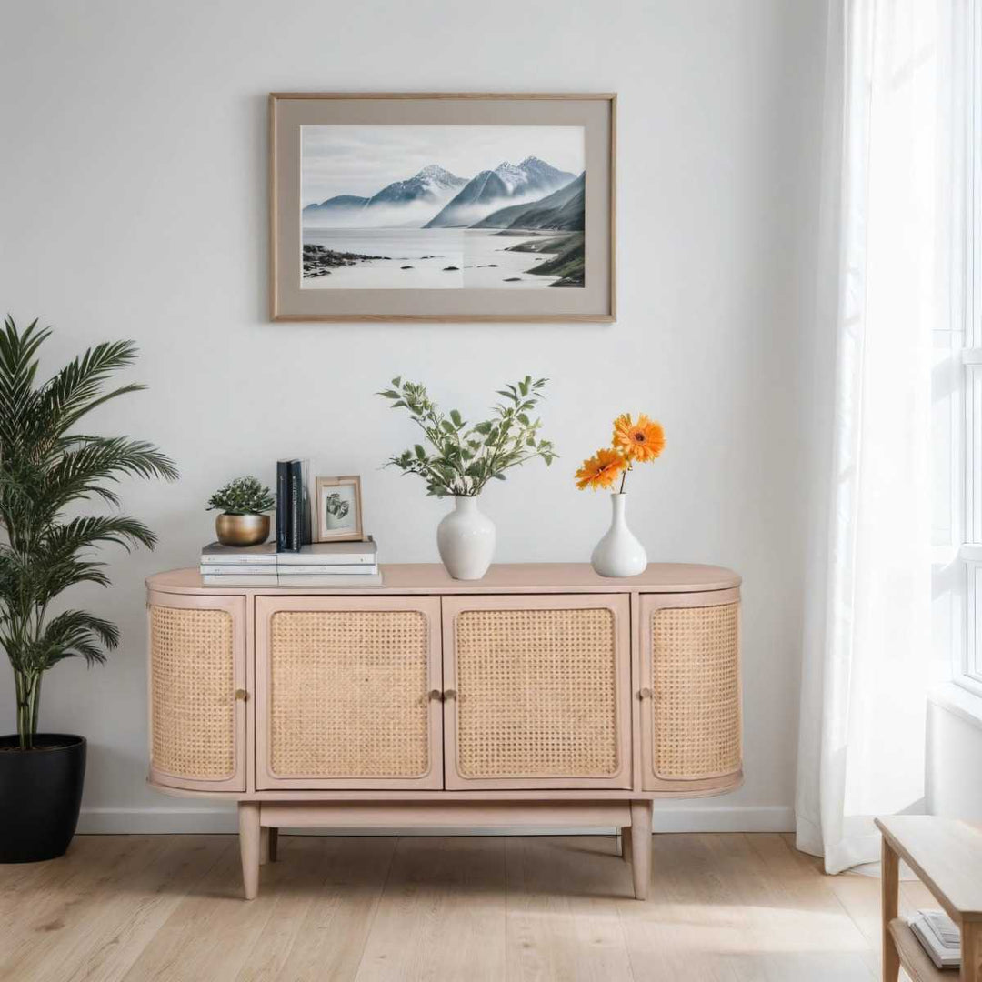 Valencia Cane & Mango Wood 4 Doors Sideboard