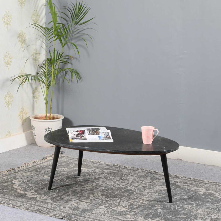 Opal Coffee Table With Black Marble Top & Metal Legs