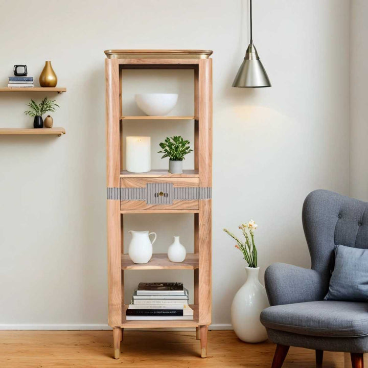 Wilton Acacia Wood 1 Drawers Open Bookcase