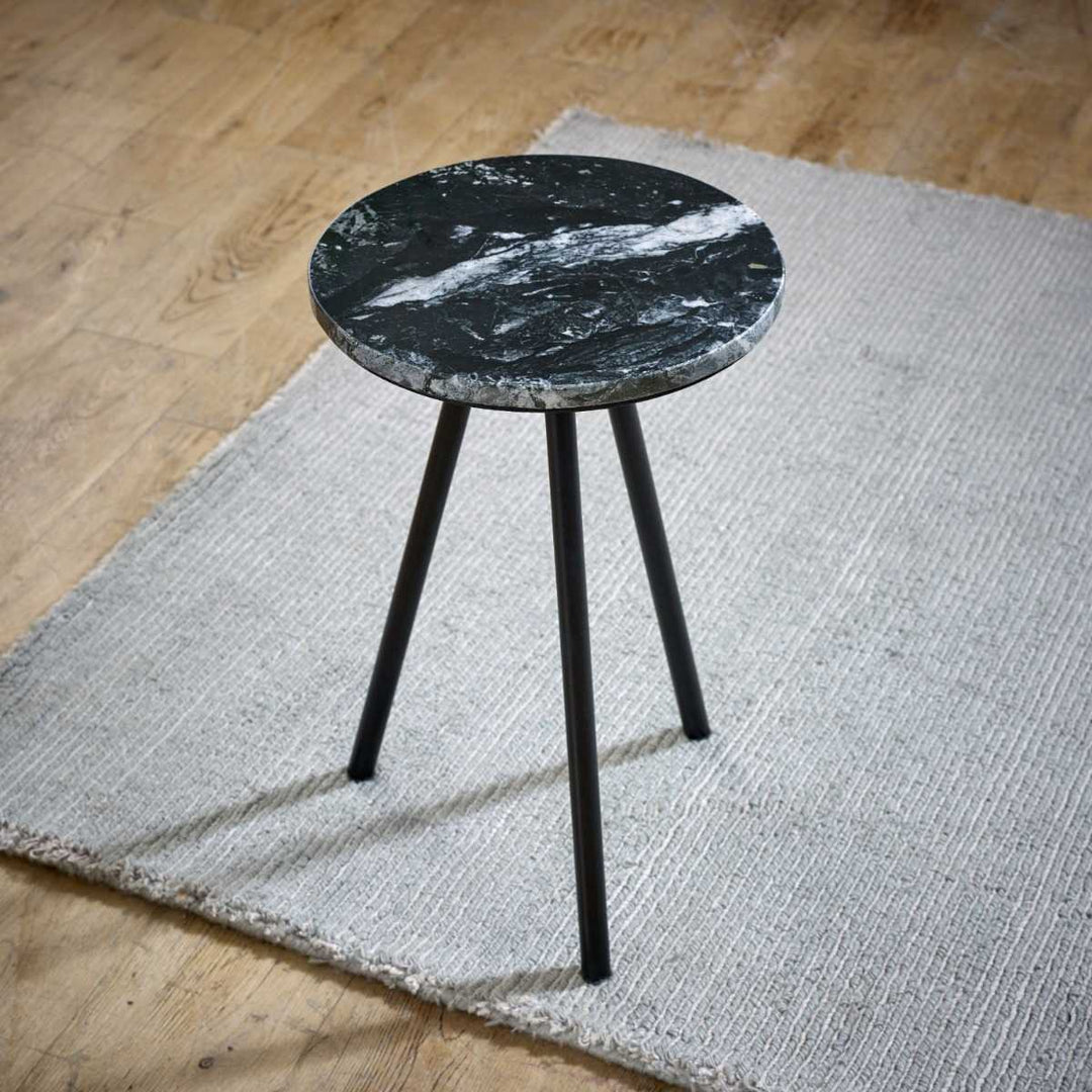 Opal Side Table With Black Marble Top & Metal Legs