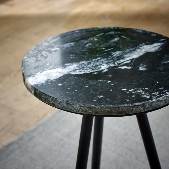 Opal Side Table With Black Marble Top & Metal Legs