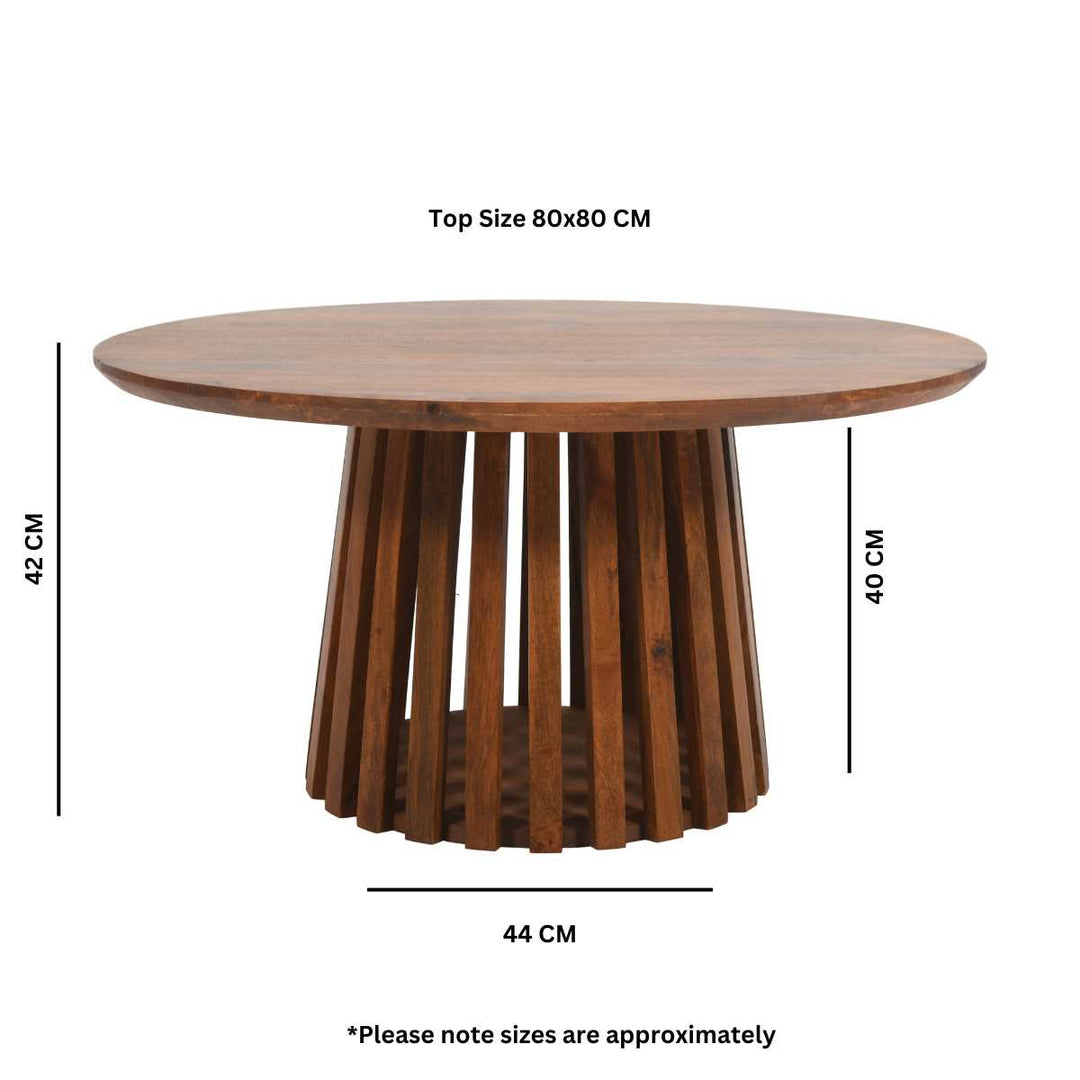 Slatted Mango Wood Round Coffee Table