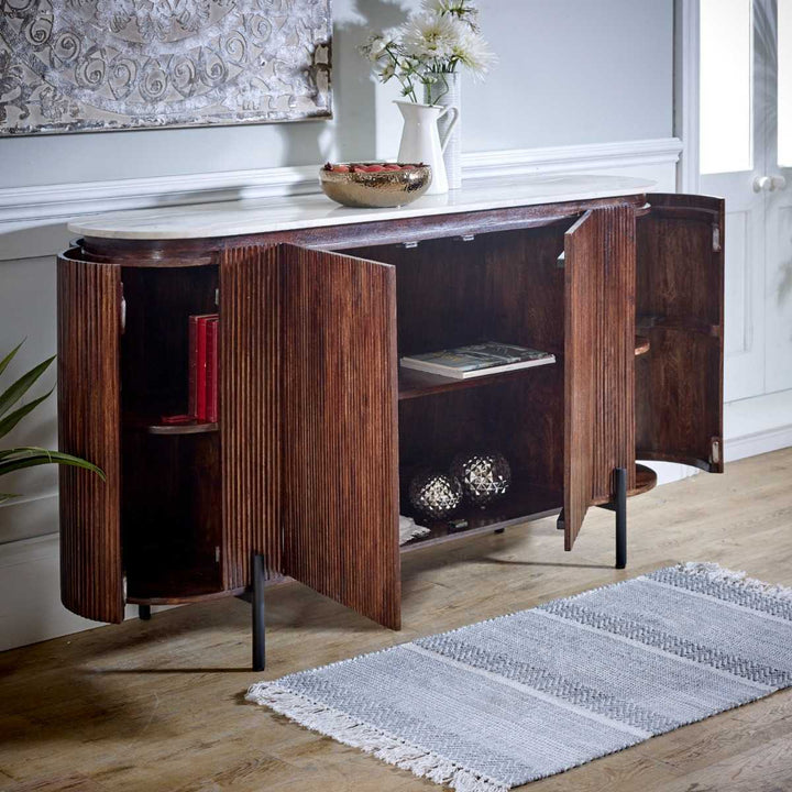 Opal Mango Wood Sideboard With Marble Top & Metal Legs