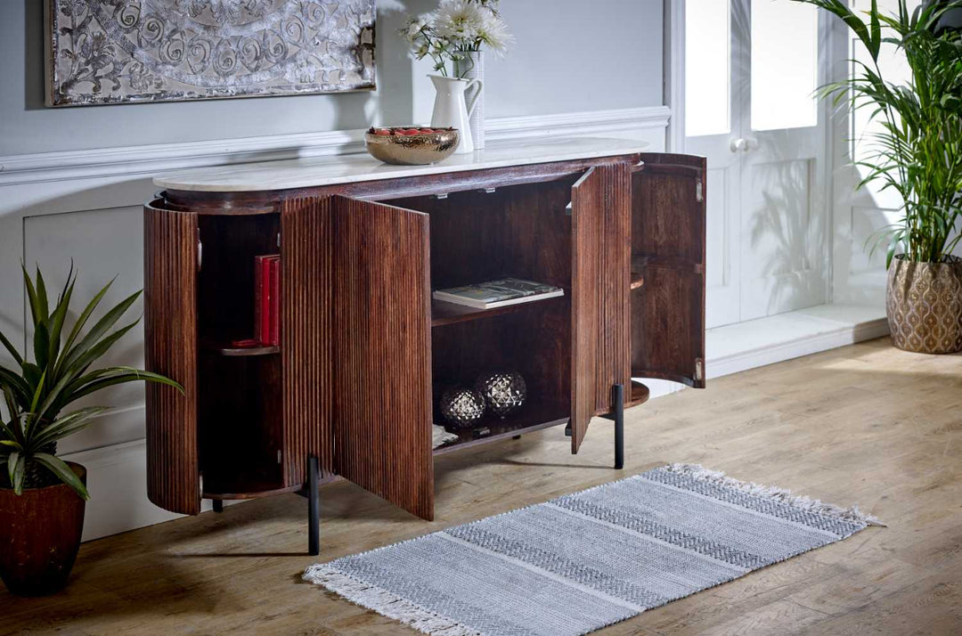 Opal Mango Wood Sideboard With Marble Top & Metal Legs