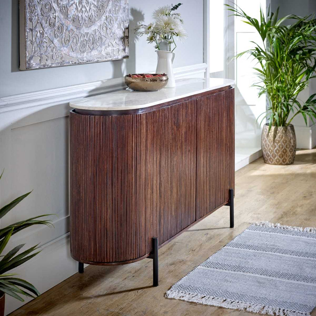 Opal Mango Wood Sideboard With Marble Top & Metal Legs