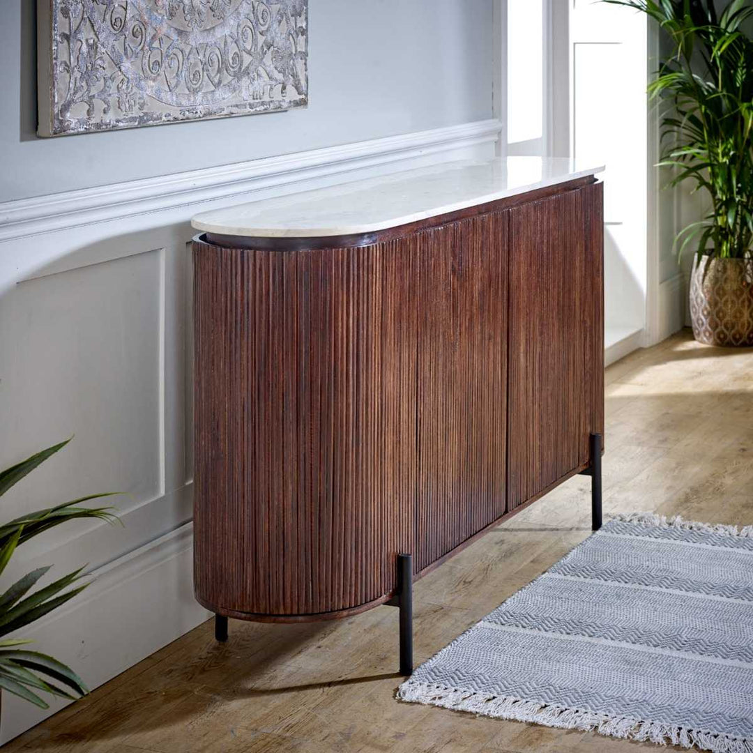 Opal Mango Wood Sideboard With Marble Top & Metal Legs