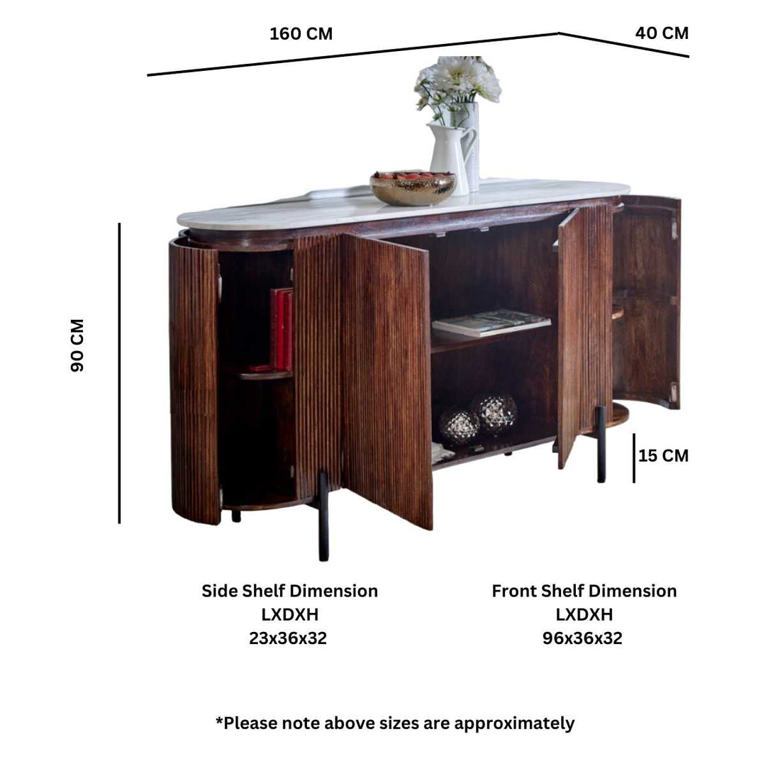 Opal Mango Wood Sideboard With Marble Top & Metal Legs