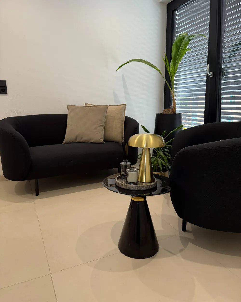 Sofa 2 Seater Fabric Black Liora