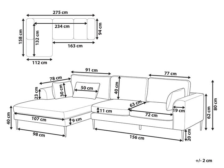 Corner Sofa 3 Seater Velvet Orange Right Hand Weller