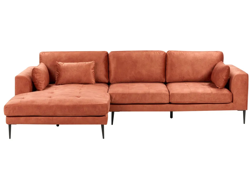Right-hand 3-seater corner sofa in orange velvet