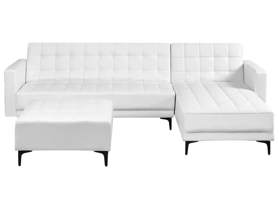 Left-hand 4-seater modular corner sofa bed in white fabric