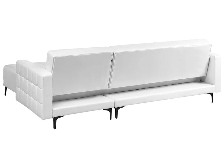 Modular Corner Sofa Bed 4 Seater Faux Leather White with Ottoman Left Hand Denby