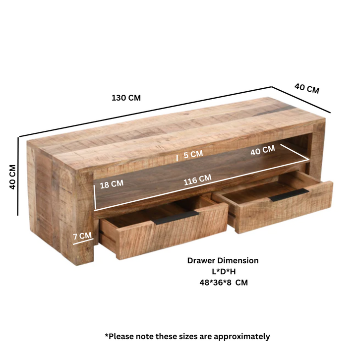 Surrey Solid Wood Tv Stand With 2 Drawers