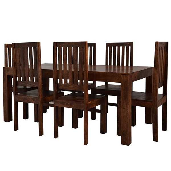 Toko Dark Mango 6 FT Dining Set with Wooden Chairs