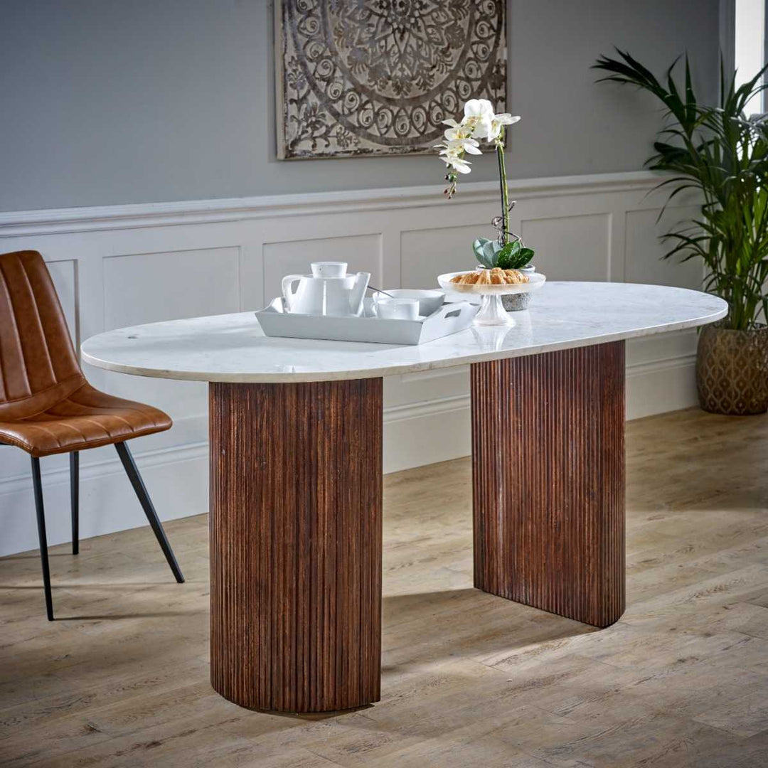 Opal Mango Wood Dining Table 170Cm With Marble Top