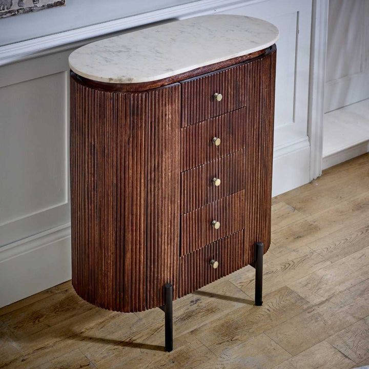 Opal Mango Wood Wide Chest Of Drawers with Marble Top & Metal Legs