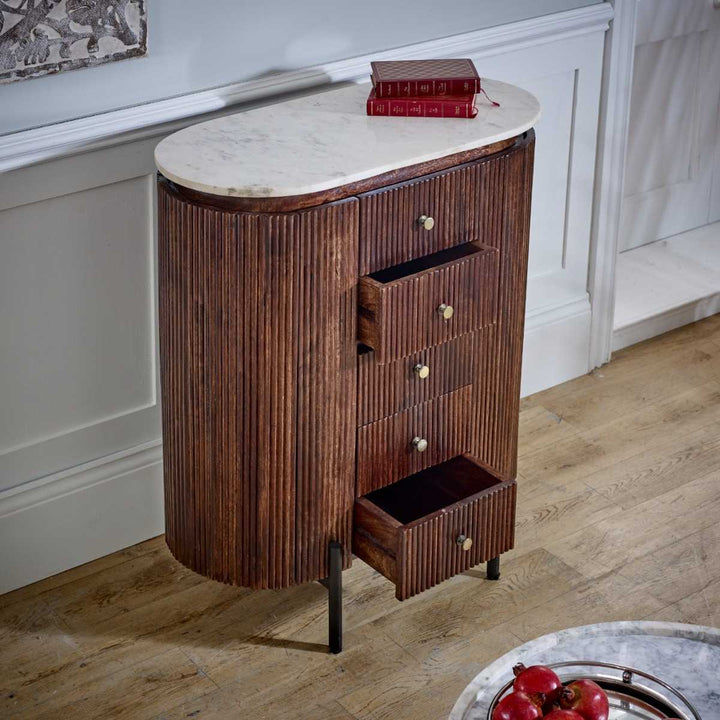 Opal Mango Wood Wide Chest Of Drawers with Marble Top & Metal Legs