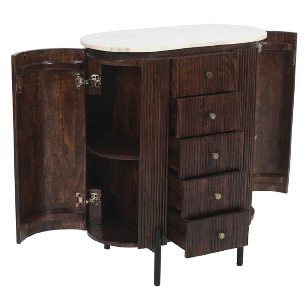 Opal Mango Wood Wide Chest Of Drawers with Marble Top & Metal Legs