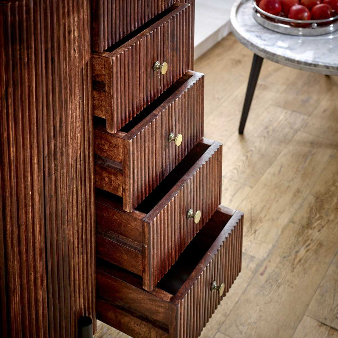 Opal Mango Wood Wide Chest Of Drawers with Marble Top & Metal Legs