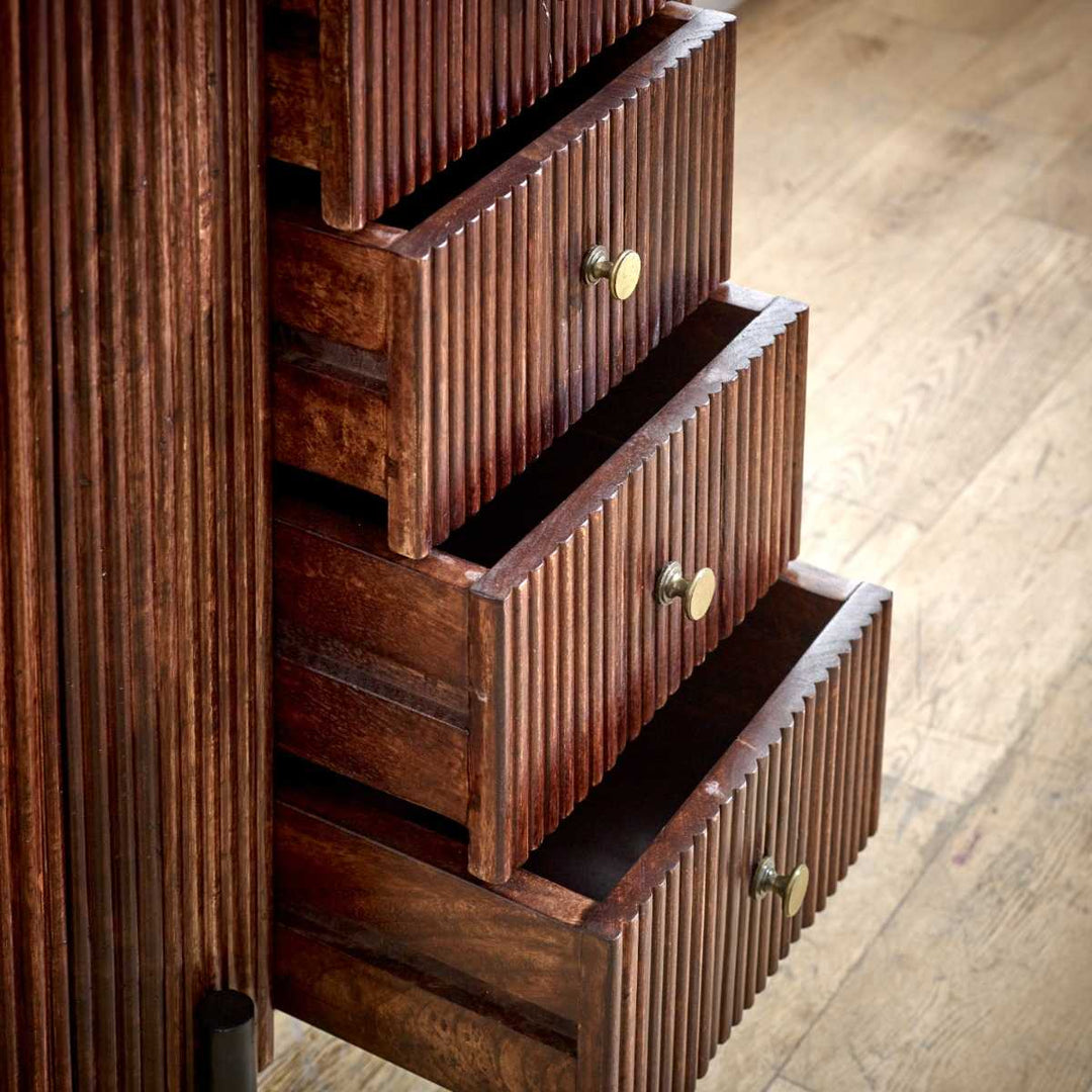 Opal Mango Wood Wide Chest Of Drawers with Marble Top & Metal Legs