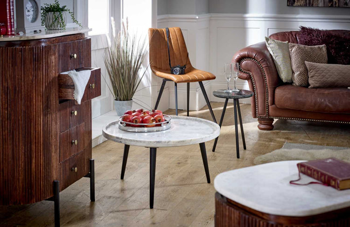 Opal Mango Wood Wide Chest Of Drawers with Marble Top & Metal Legs