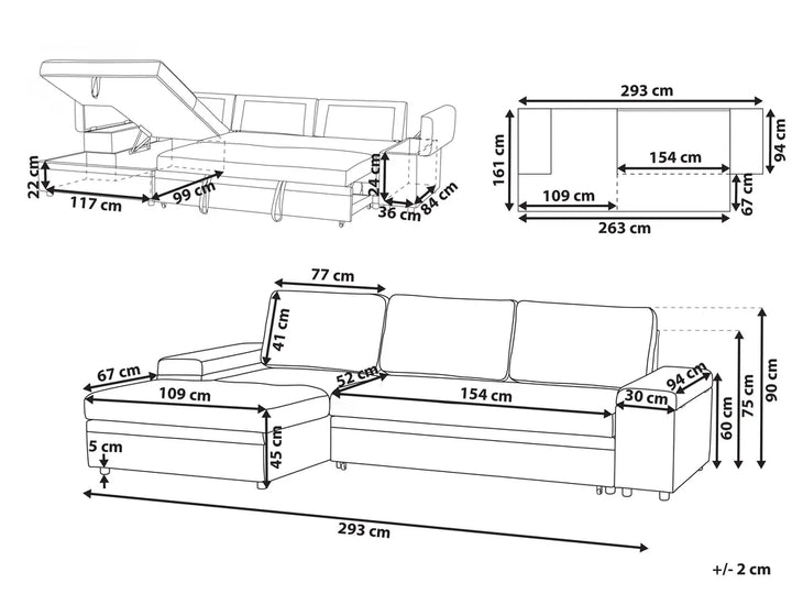 Corner Sofa Bed 3 Seater Faux Linen Light Grey with Storage Right Hand Adesire