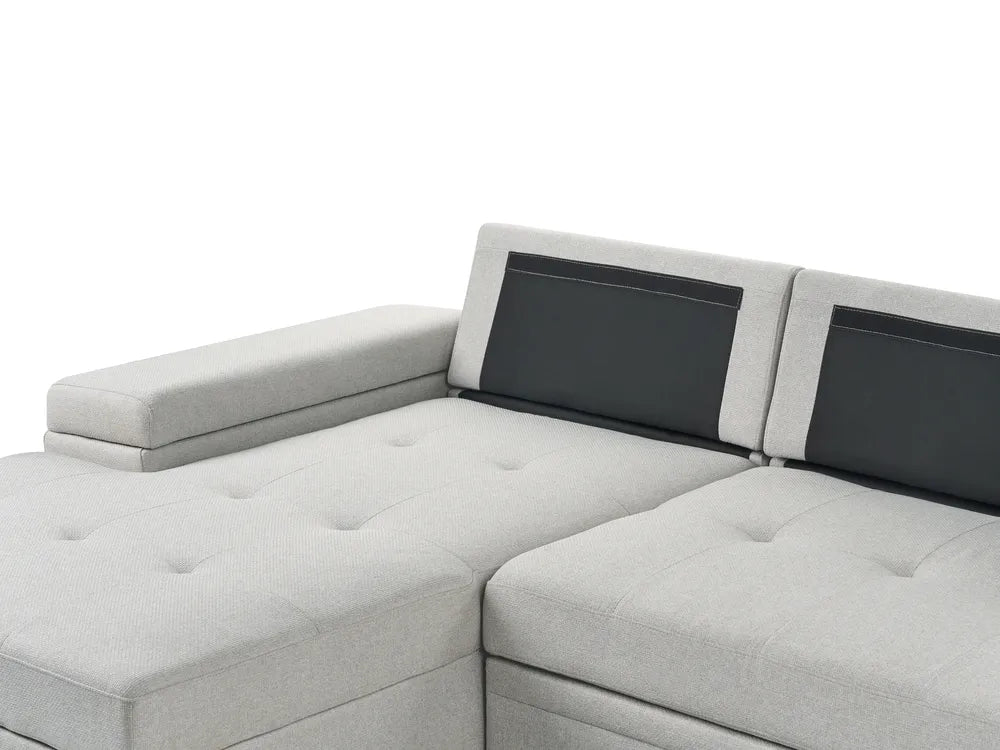 Corner Sofa Bed 3 Seater Faux Linen Light Grey with Storage Right Hand Adesire