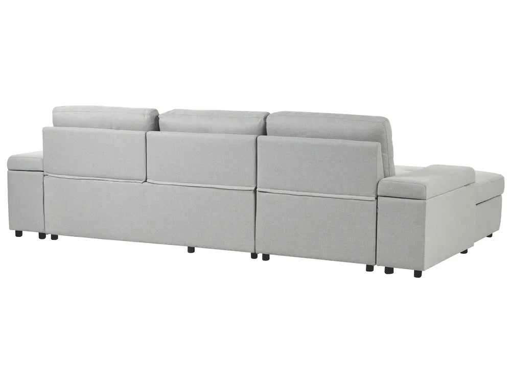 Corner Sofa Bed 3 Seater Faux Linen Light Grey with Storage Right Hand Adesire