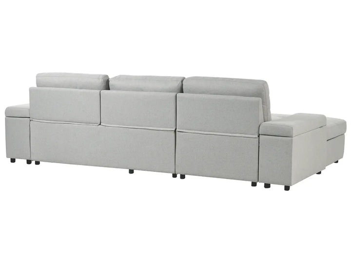 Corner Sofa Bed 3 Seater Faux Linen Light Grey with Storage Right Hand Adesire