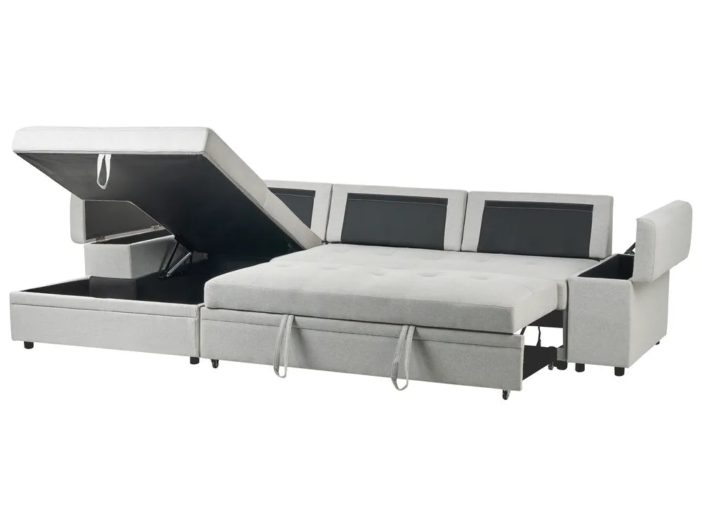 Corner Sofa Bed 3 Seater Faux Linen Light Grey with Storage Right Hand Adesire