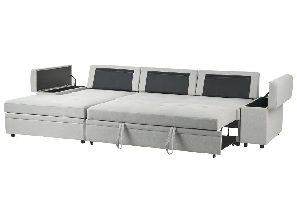 Corner Sofa Bed 3 Seater Faux Linen Light Grey with Storage Right Hand Adesire