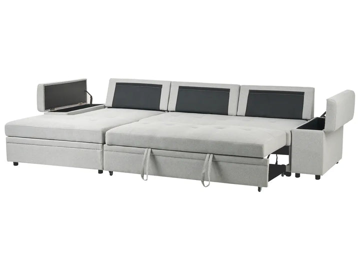 Corner Sofa Bed 3 Seater Faux Linen Light Grey with Storage Right Hand Adesire