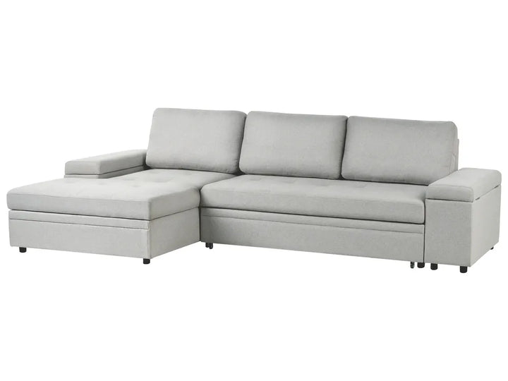 Corner Sofa Bed 3 Seater Faux Linen Light Grey with Storage Right Hand Adesire