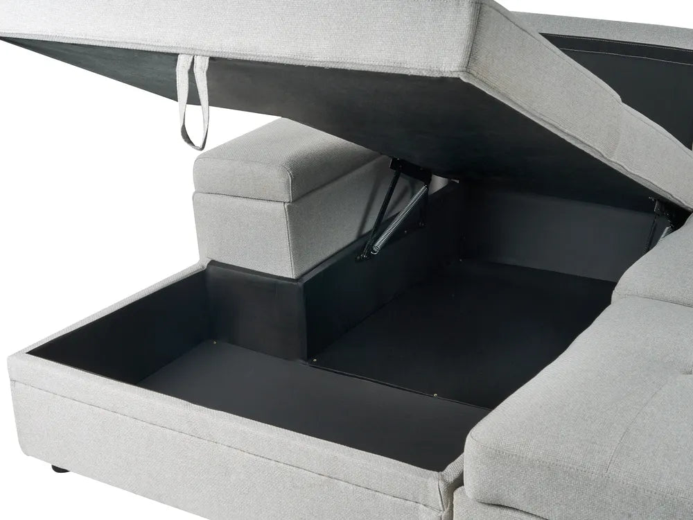 Corner Sofa Bed 3 Seater Faux Linen Light Grey with Storage Right Hand Adesire